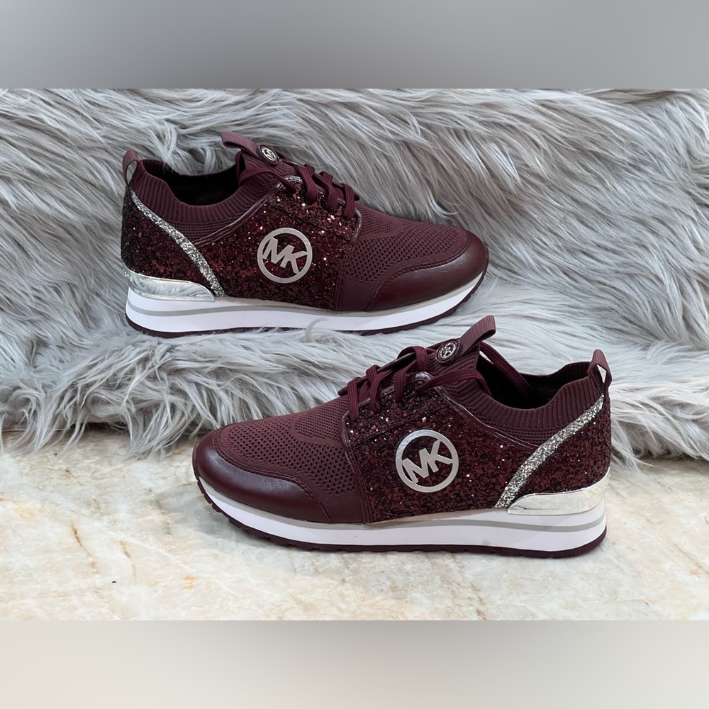 Michael Kors Purple Dash Glitter And Stretch Knit Trainer